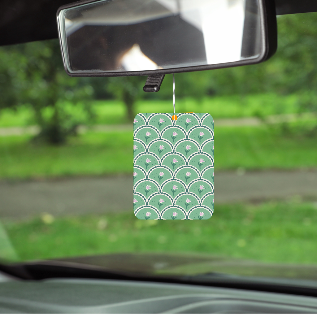 Green Vintage Floral Checkered Car Freshie