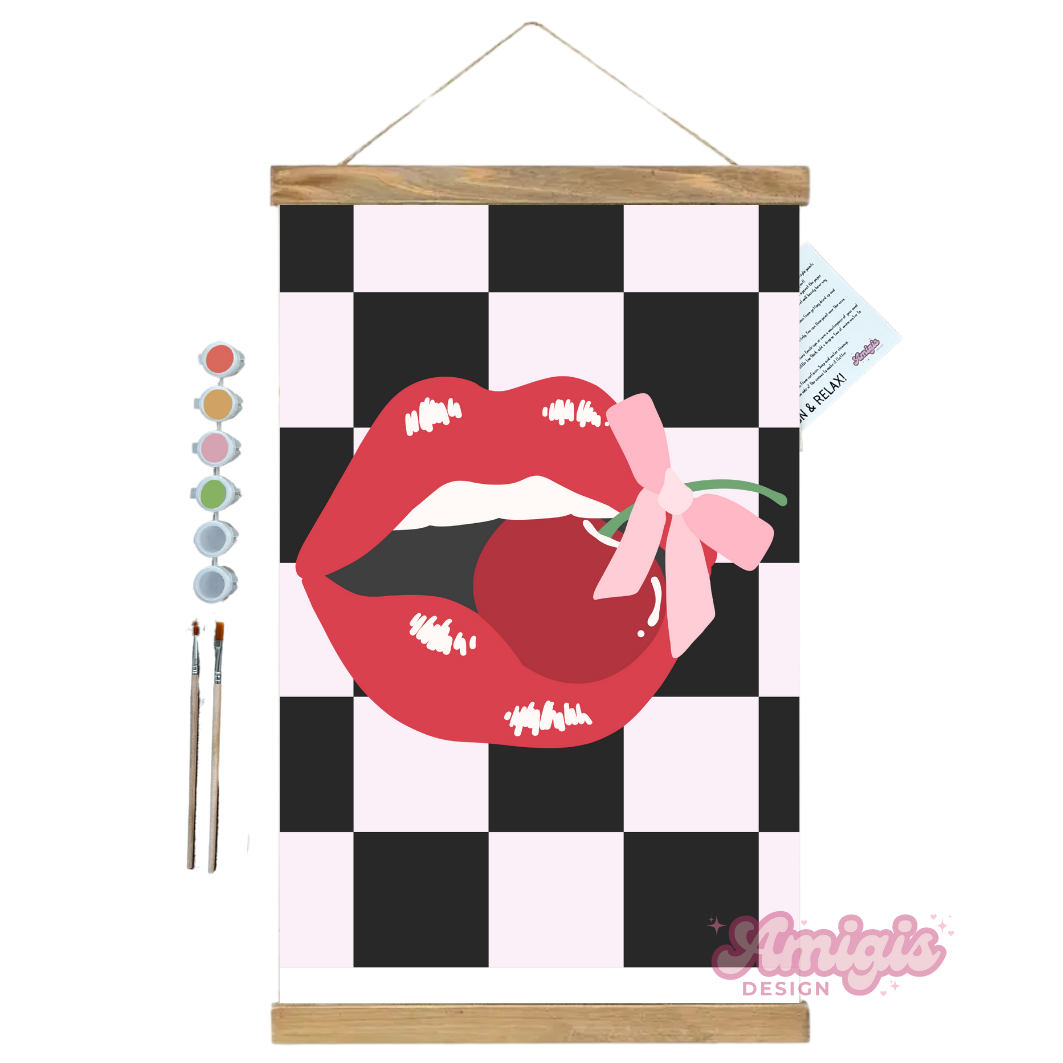Retro Cherry Lips Paint by Number Kit