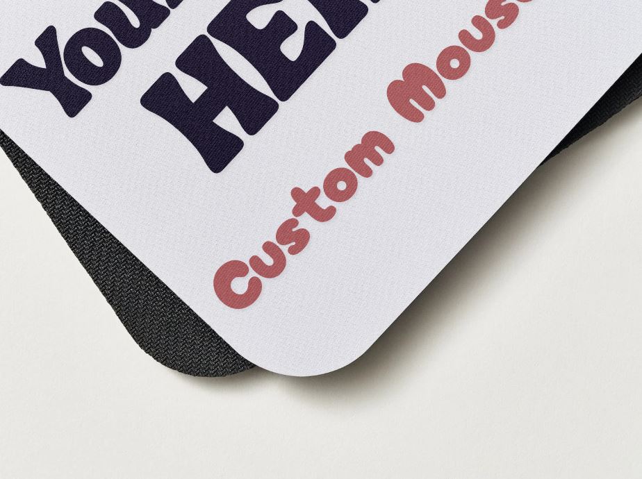 Custom mouse pad with text on a white background