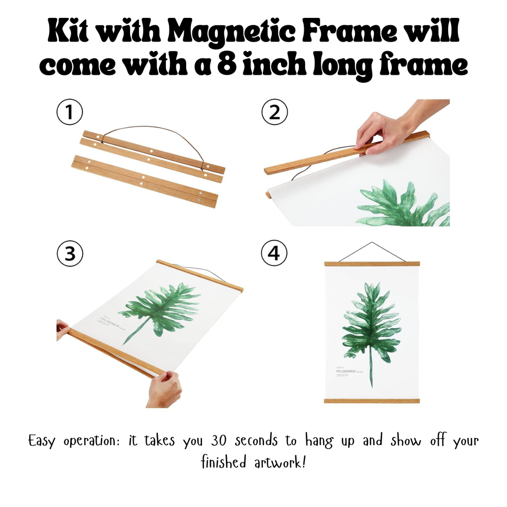 Kit with magnetic frame for hanging artwork featuring a plant design.