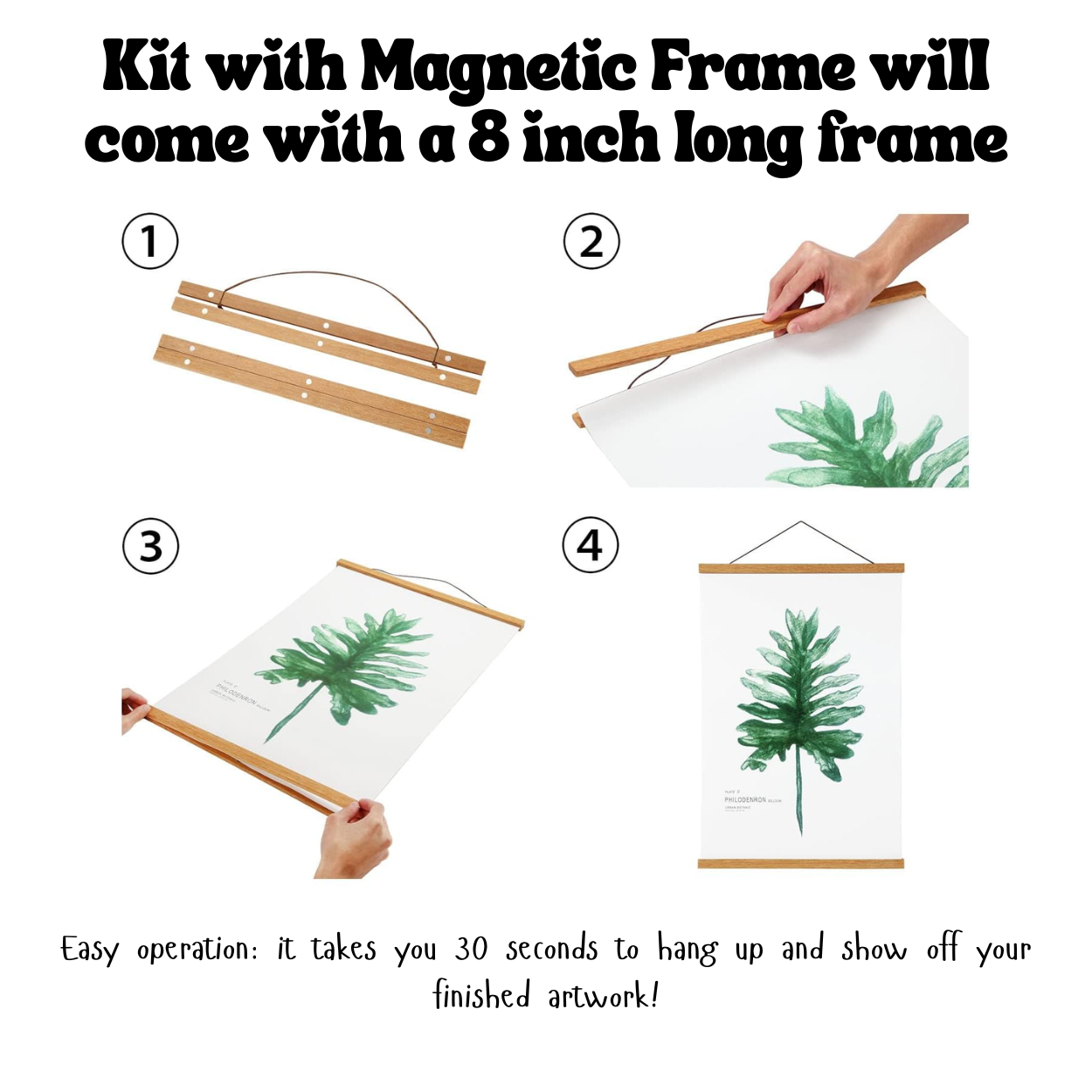 Kit with magnetic frame for hanging artwork featuring a plant design.